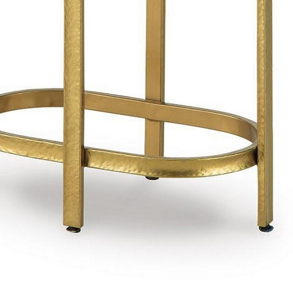 Paula Accent Table with Iridescent Glass Top, Gold Metal Frame 10 x 17 Top