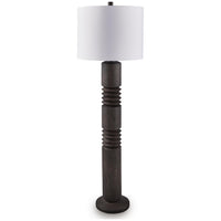 Fiona Floor Lamp, Carved Base, Fabric Shade, Black Textured Polyresin 64 Inch