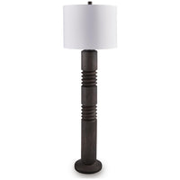 Fiona Floor Lamp, Carved Base, Fabric Shade, Black Textured Polyresin 64 Inch
