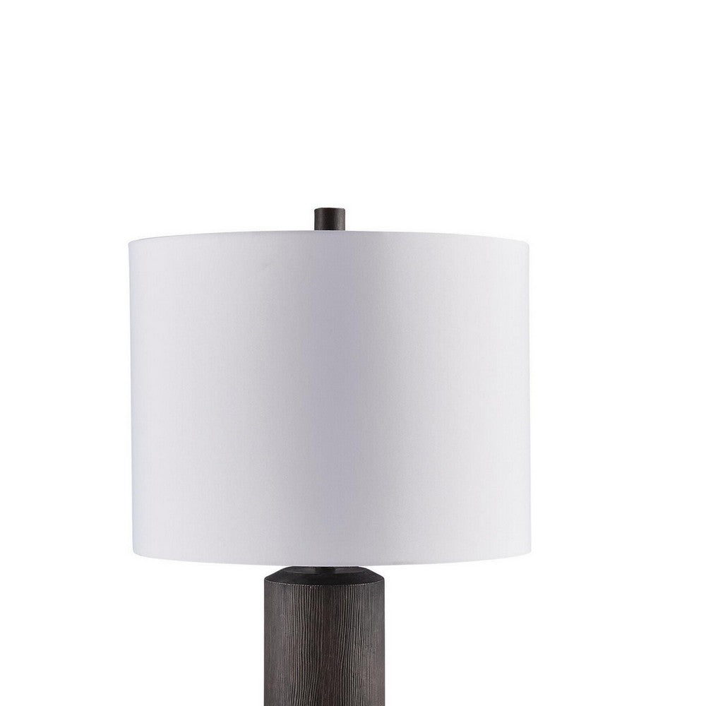 Fiona Floor Lamp, Carved Base, Fabric Shade, Black Textured Polyresin 64 Inch