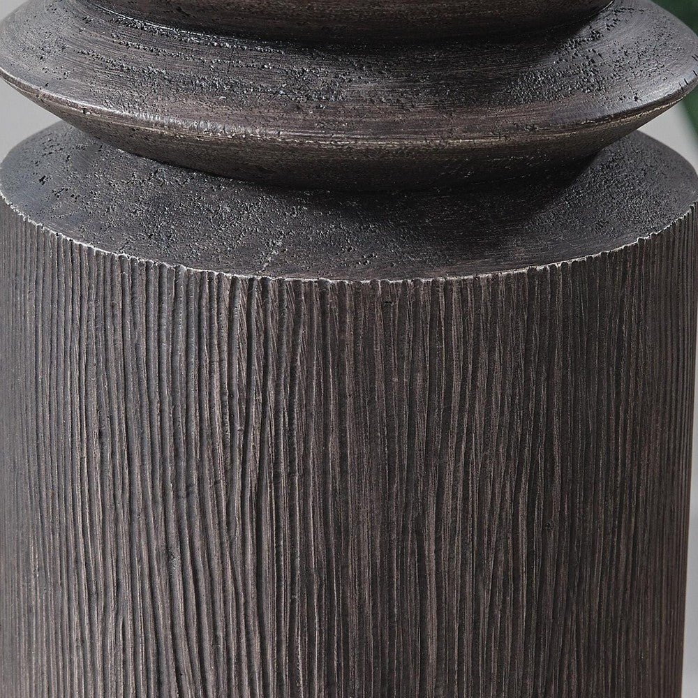 Fiona Floor Lamp, Carved Base, Fabric Shade, Black Textured Polyresin 64 Inch