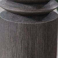 Fiona Floor Lamp, Carved Base, Fabric Shade, Black Textured Polyresin 64 Inch