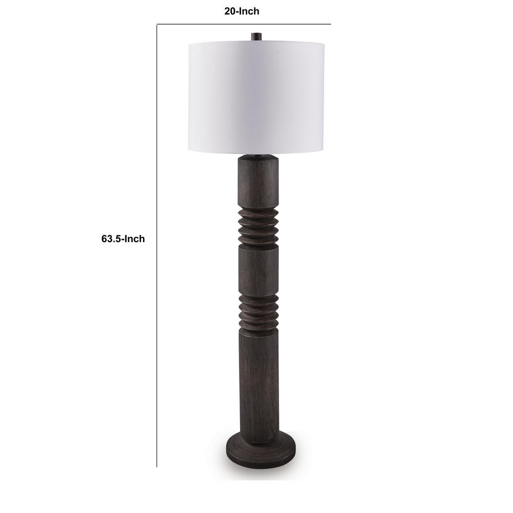 Fiona Floor Lamp, Carved Base, Fabric Shade, Black Textured Polyresin 64 Inch