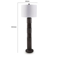 Fiona Floor Lamp, Carved Base, Fabric Shade, Black Textured Polyresin 64 Inch