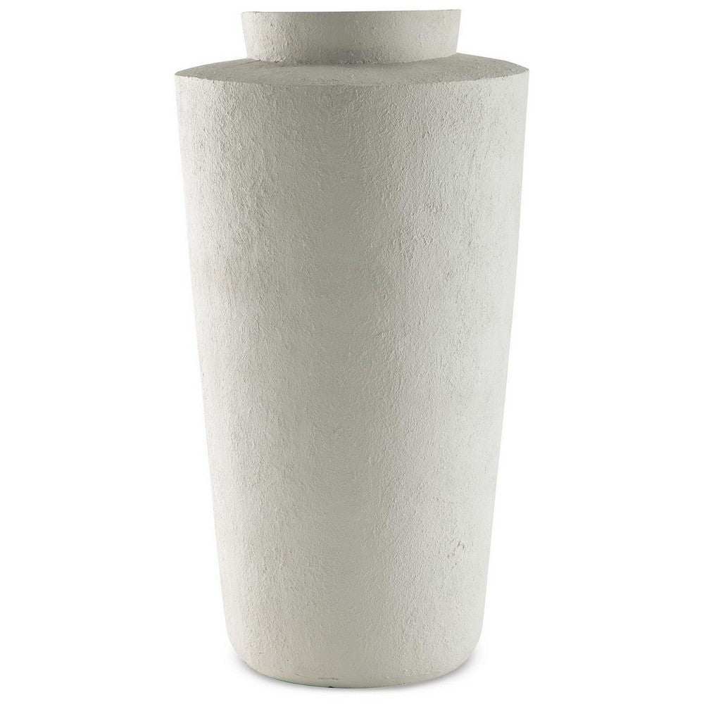 Fauna Floor Vase with Asymmetrical Top Rim, Cream Textured Polyresin 30 Inch-BM355731