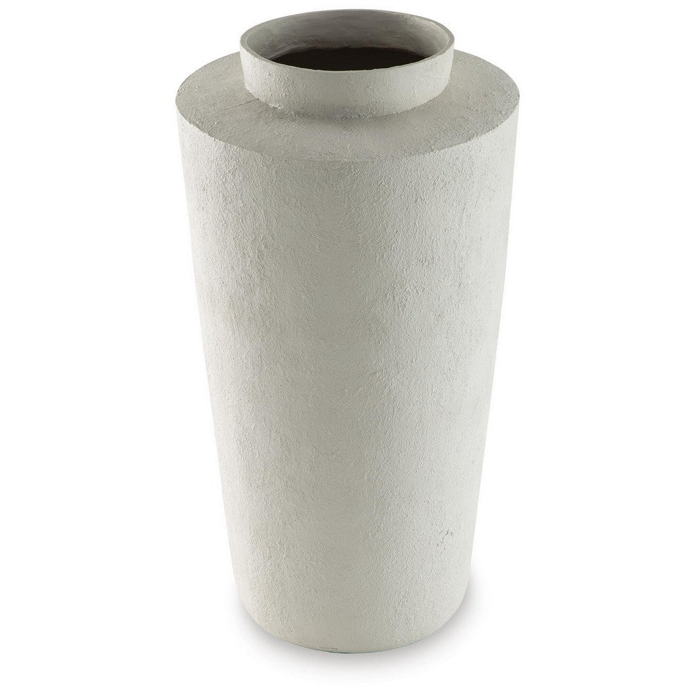Fauna Floor Vase with Asymmetrical Top Rim, Cream Textured Polyresin 30 Inch-BM355731