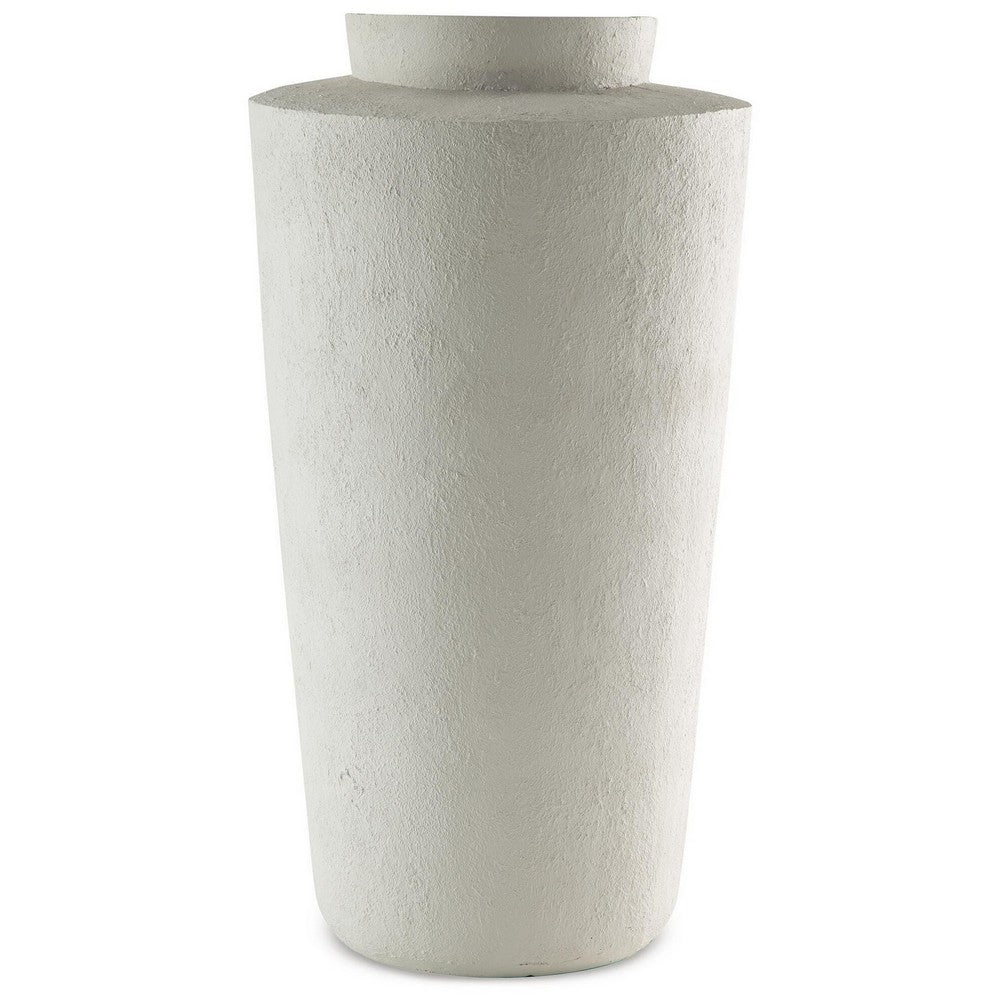 Fauna Floor Vase with Asymmetrical Top Rim, Cream Textured Polyresin 30 Inch-BM355731