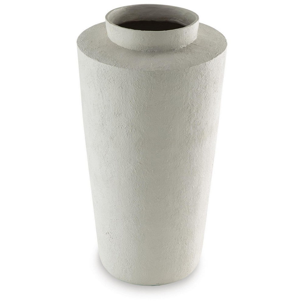 Fauna Floor Vase with Asymmetrical Top Rim, Cream Textured Polyresin 30 Inch-BM355731