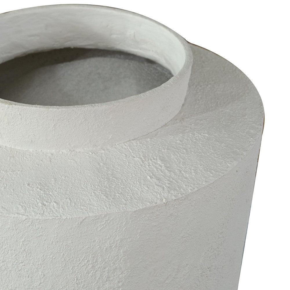 Fauna Floor Vase with Asymmetrical Top Rim, Cream Textured Polyresin 30 Inch-BM355731