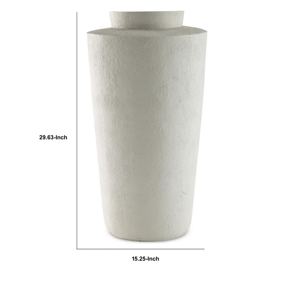 Fauna Floor Vase with Asymmetrical Top Rim, Cream Textured Polyresin 30 Inch-BM355731