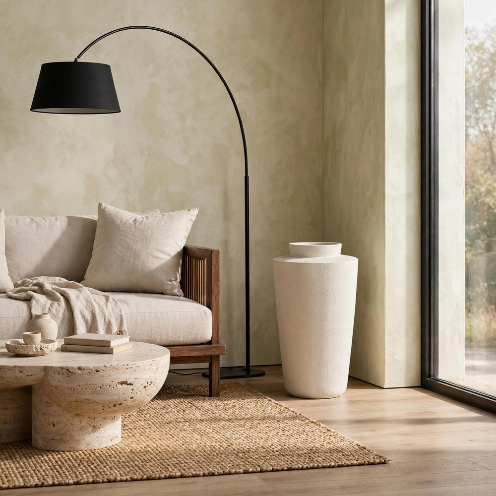 Fauna Floor Vase with Asymmetrical Top Rim, Cream Textured Polyresin 30 Inch-BM355731