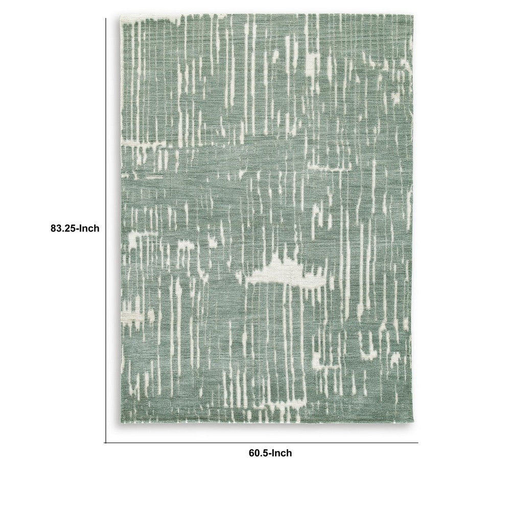 Cayo Medium Area Rug with Striped Abstract Patterns, Teal-White Polyester 5x7