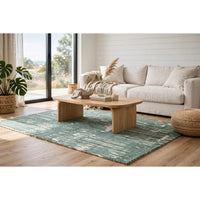 Cayo Medium Area Rug with Striped Abstract Patterns, Teal-White Polyester 5x7