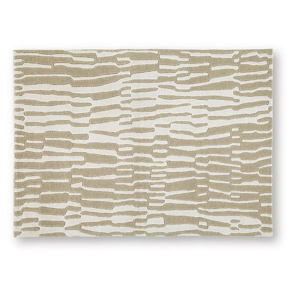 Bella Medium Area Rug with Beige-White Abstract Design, Wool Polyester 5x7