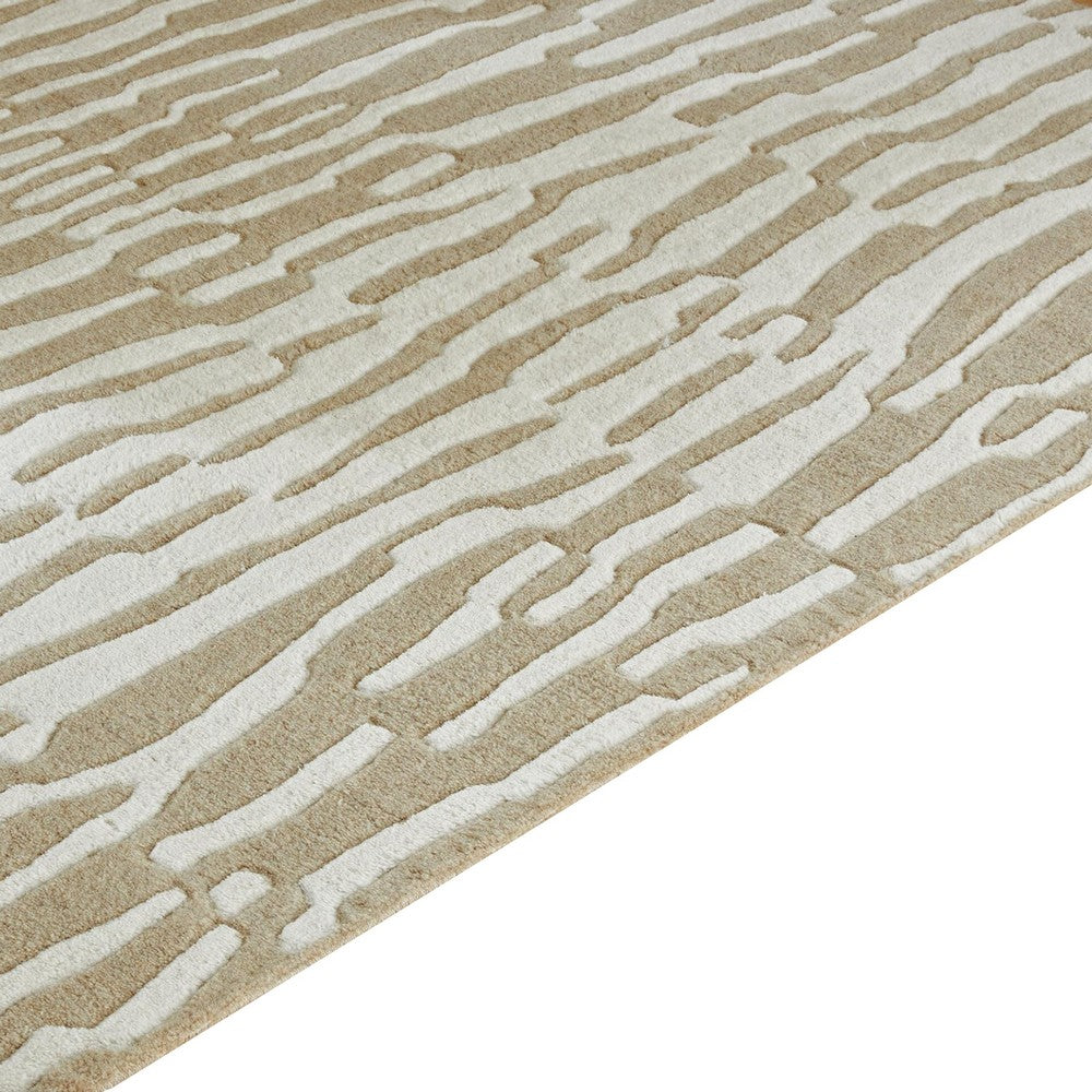 Bella Medium Area Rug with Beige-White Abstract Design, Wool Polyester 5x7