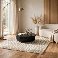 Bella Medium Area Rug with Beige-White Abstract Design, Wool Polyester 5x7