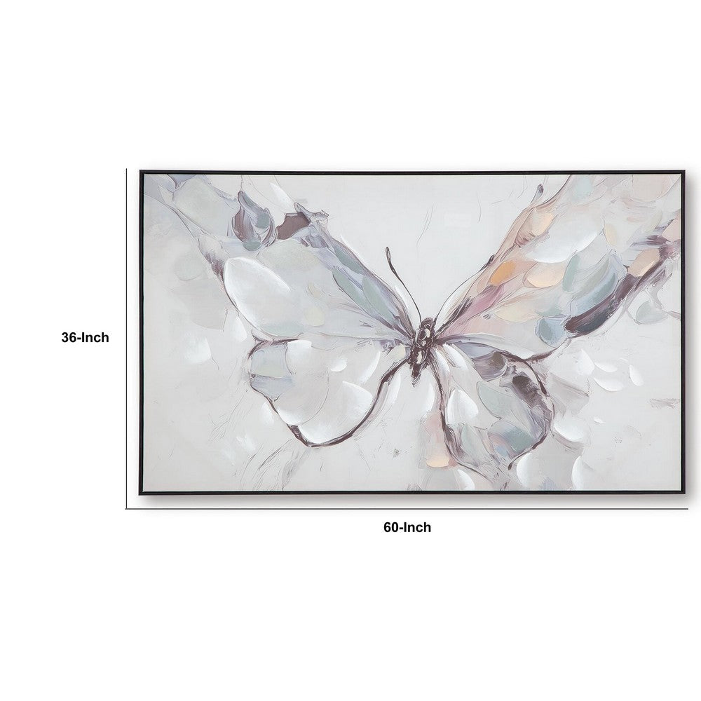 Daizy Hand-Painted Butterfly Wall Art, Black Frame, Canvas, Multicolor 36x60
