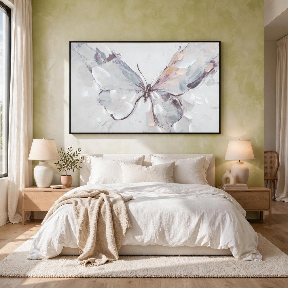 Daizy Hand-Painted Butterfly Wall Art, Black Frame, Canvas, Multicolor 36x60