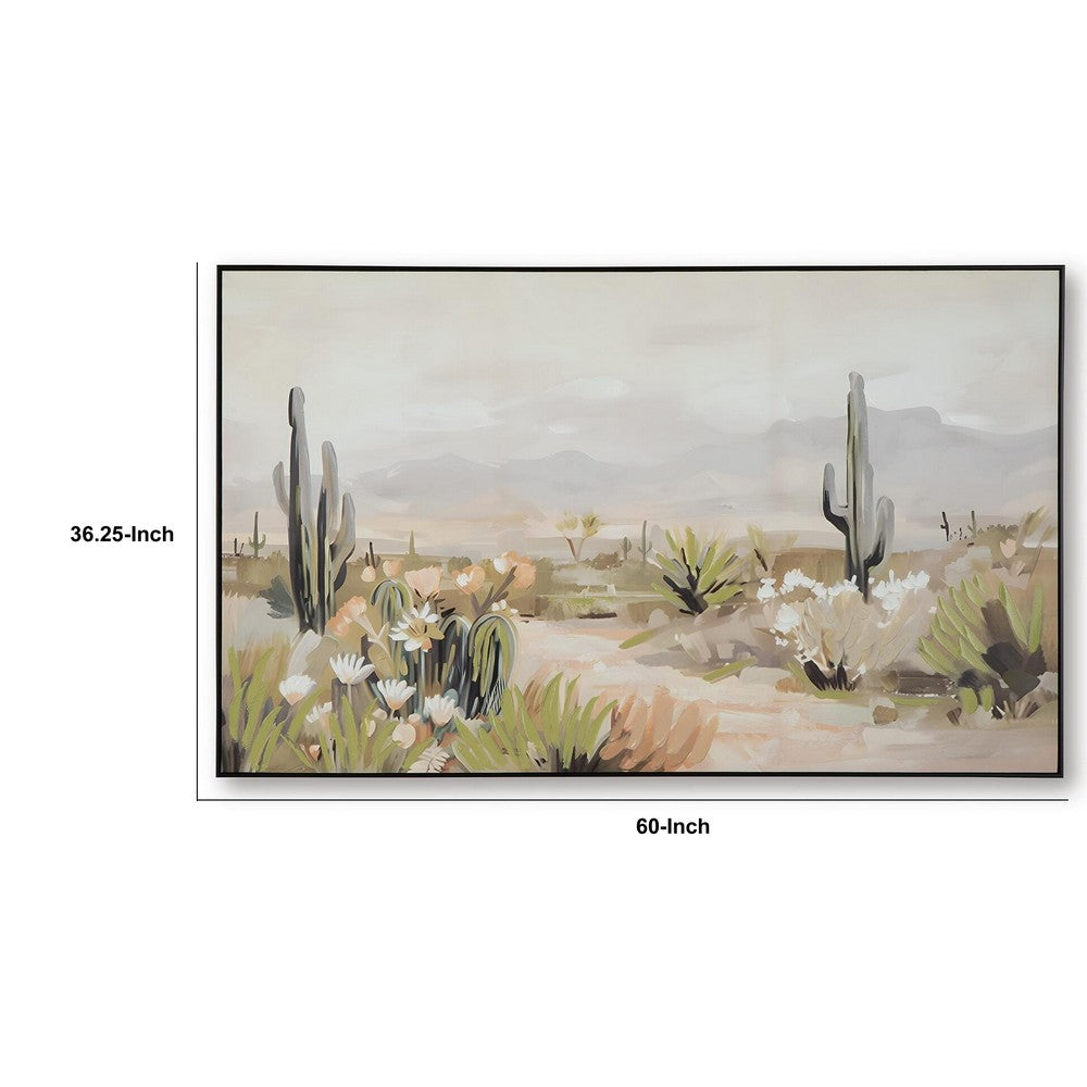 Sidd Desert-Bloom Wall Art with Black Framed Canvas, Neutral Hues 36x60