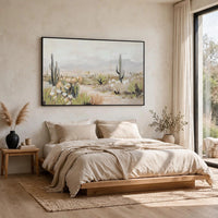 Sidd Desert-Bloom Wall Art with Black Framed Canvas, Neutral Hues 36x60