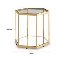 Veryl Accent Cocktail Table with Glass Top, Gold Hexagonal Metal Frame 18 Inch-BM355737