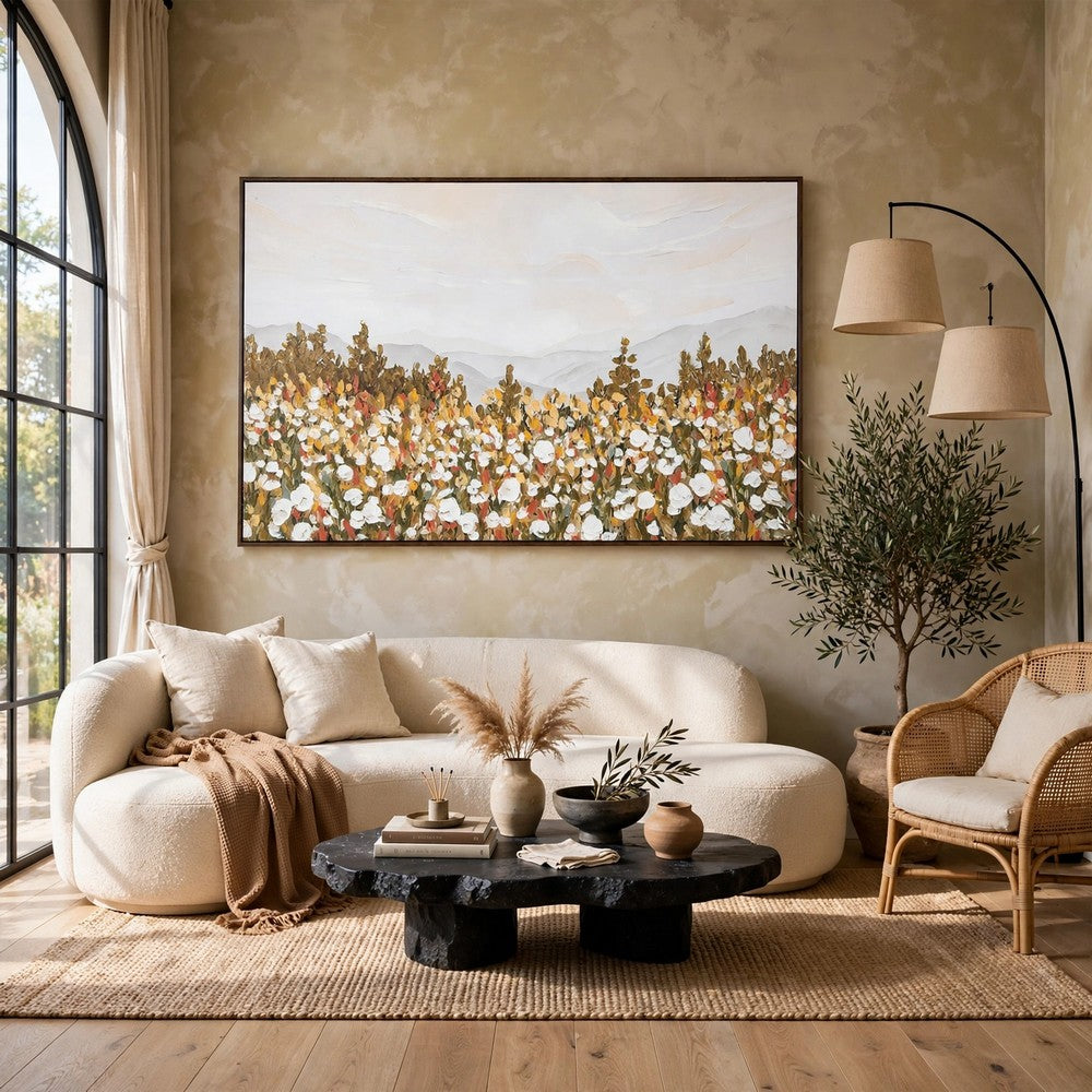 Enima Floral Landscape Wall Art with Wood Frame, Multicolor Canvas 36x60