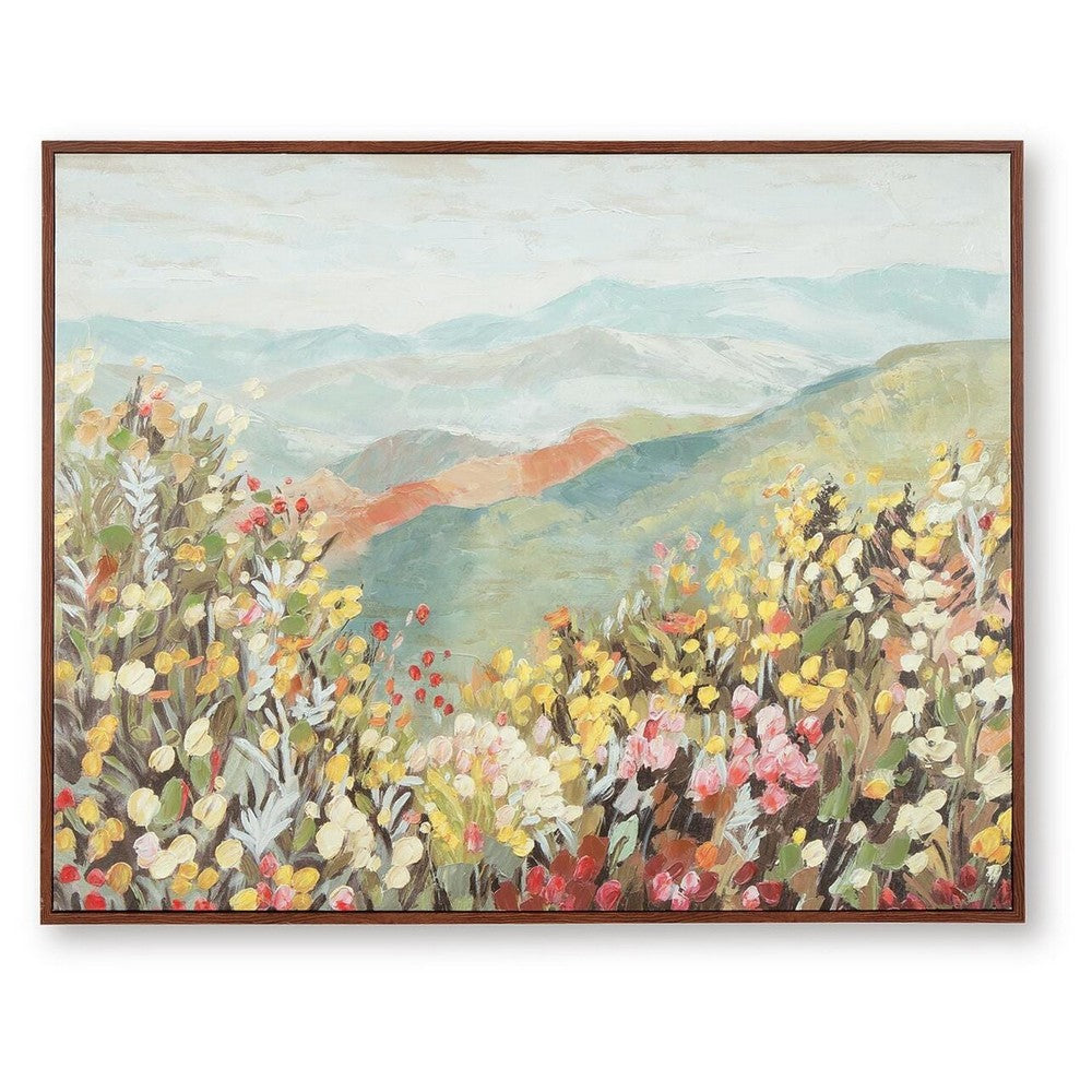 Prado Wall Art, Floral Landscape with Mountain View, Multicolor Canvas 40x50