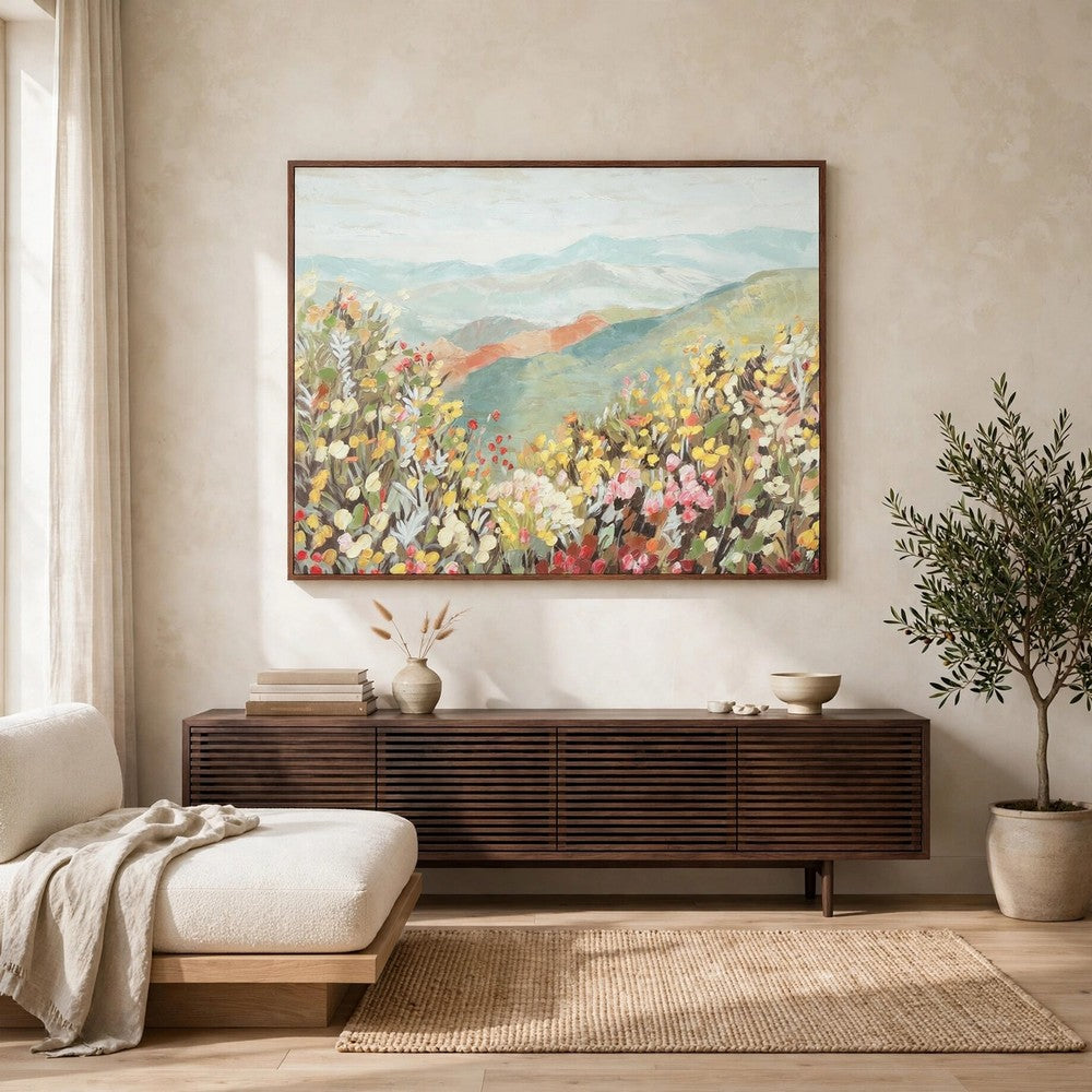Prado Wall Art, Floral Landscape with Mountain View, Multicolor Canvas 40x50