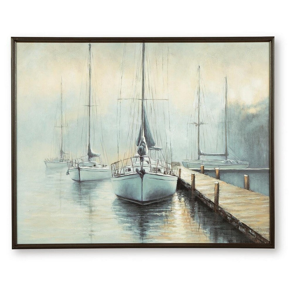 Barny Wall Art with Sailboat Design, Blue-Brown Gallery Framed Canvas 40x50