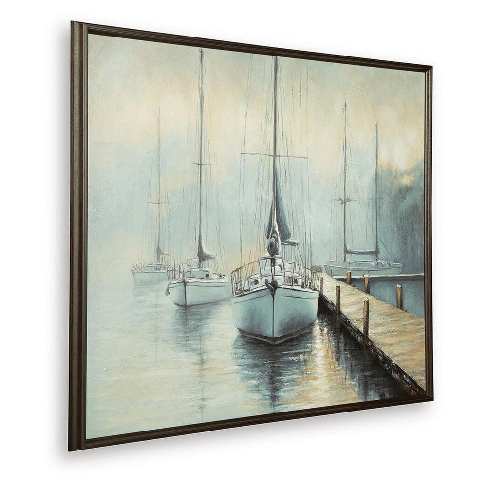Barny Wall Art with Sailboat Design, Blue-Brown Gallery Framed Canvas 40x50