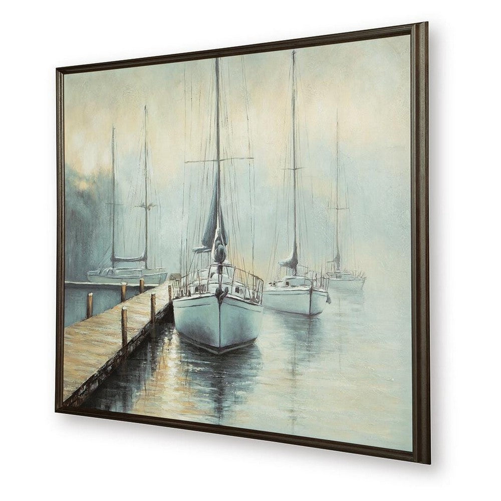 Barny Wall Art with Sailboat Design, Blue-Brown Gallery Framed Canvas 40x50