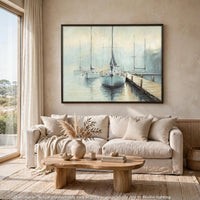 Barny Wall Art with Sailboat Design, Blue-Brown Gallery Framed Canvas 40x50