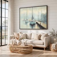Barny Wall Art with Sailboat Design, Blue-Brown Gallery Framed Canvas 40x50
