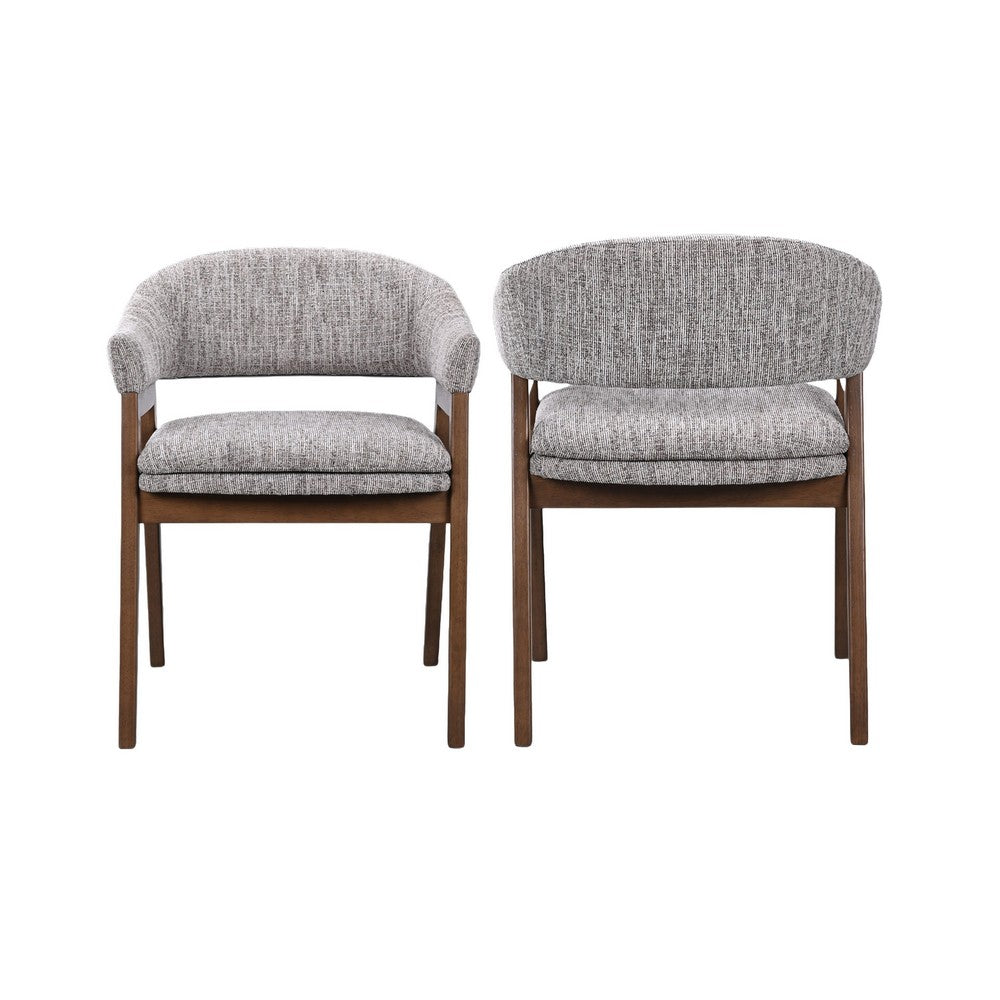 Mila Dining Armchair Set of 2, Curved Back, Polyester Cushions, Brown
