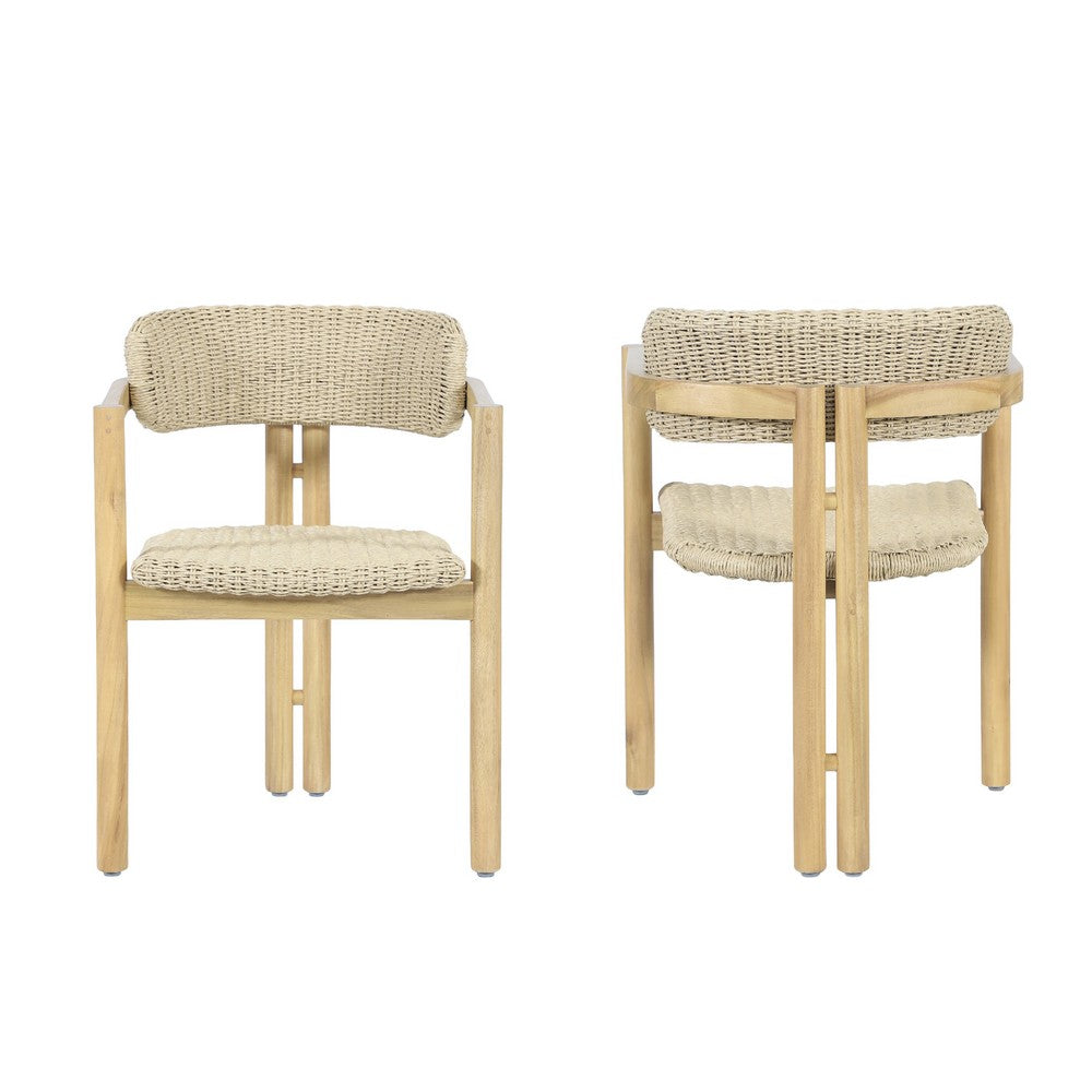 Seno Outdoor Chair Set of 2, Curved Back, Beige Wicker Seat, Natural Wood - BM355748