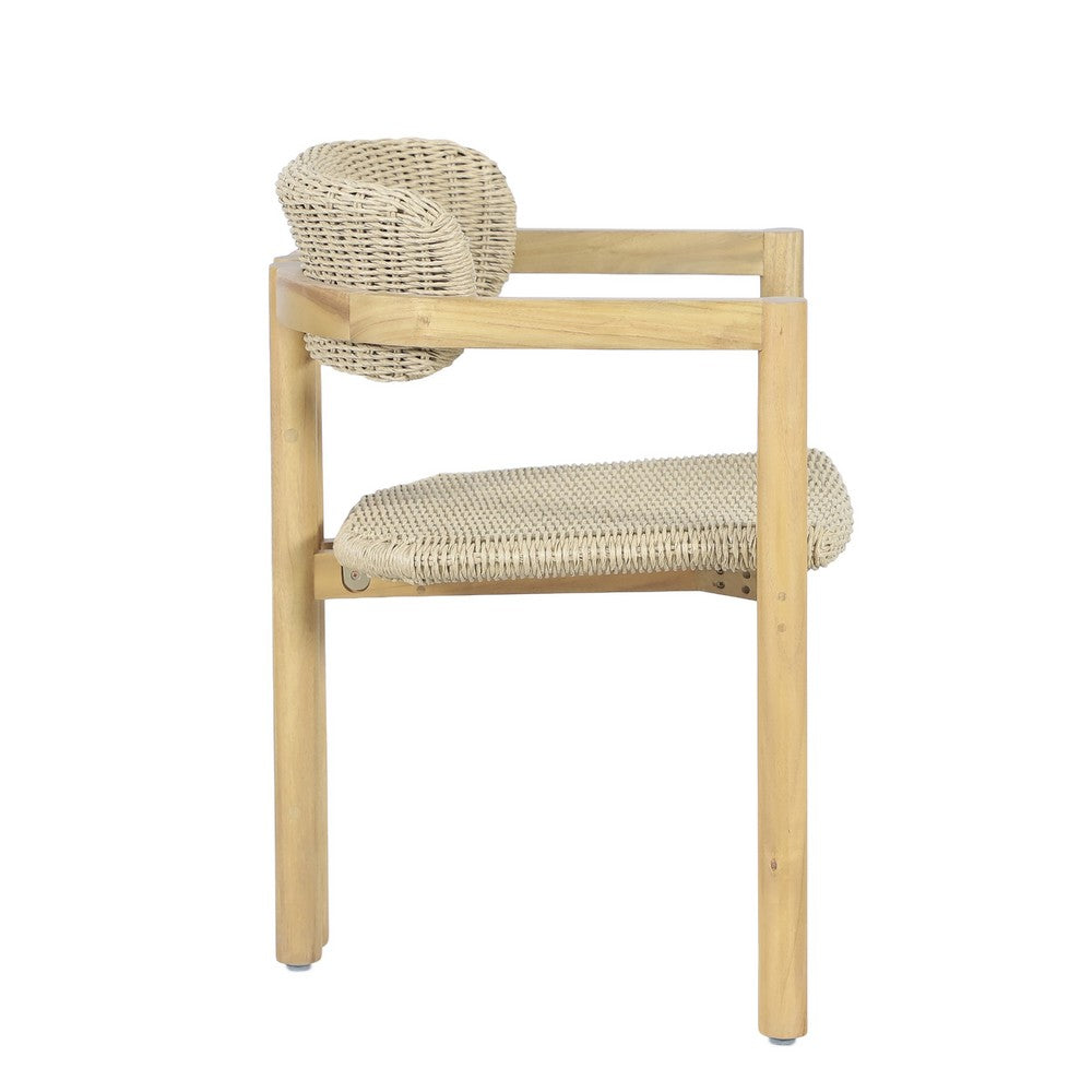 Seno Outdoor Chair Set of 2, Curved Back, Beige Wicker Seat, Natural Wood - BM355748