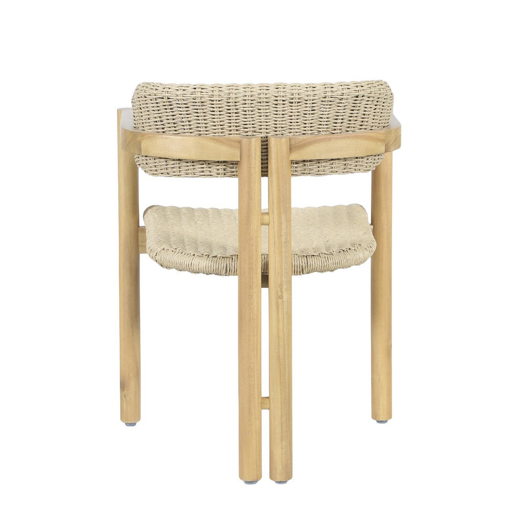 Seno Outdoor Chair Set of 2, Curved Back, Beige Wicker Seat, Natural Wood - BM355748