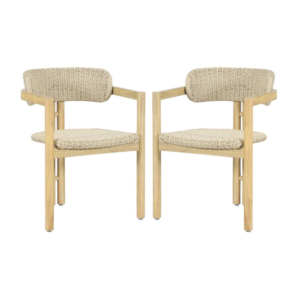 Seno Outdoor Chair Set of 2, Curved Back, Beige Wicker Seat, Natural Wood - BM355748