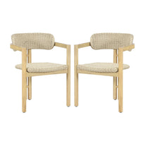 Seno Outdoor Chair Set of 2, Curved Back, Beige Wicker Seat, Natural Wood - BM355748
