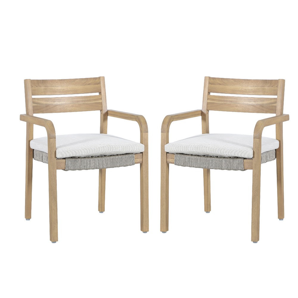 Arina Outdoor Dining Chair Set of 2, Padded Seat, Gray Wicker, Brown - BM355750