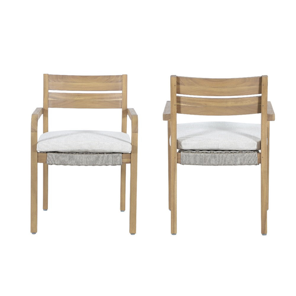 Arina Outdoor Dining Chair Set of 2, Padded Seat, Gray Wicker, Brown - BM355750