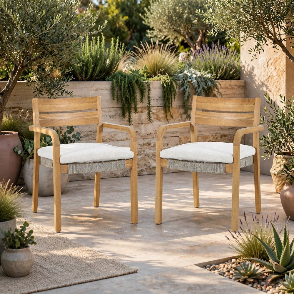Arina Outdoor Dining Chair Set of 2, Padded Seat, Gray Wicker, Brown - BM355750