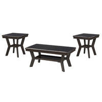 Gary 3pc Coffee Table & End Table Set, Open Shelf, Chevron Top, Brown