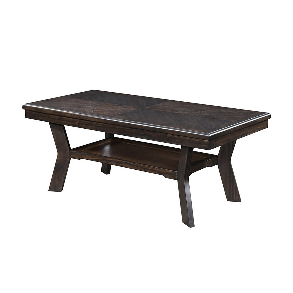 Gary 3pc Coffee Table & End Table Set, Open Shelf, Chevron Top, Brown