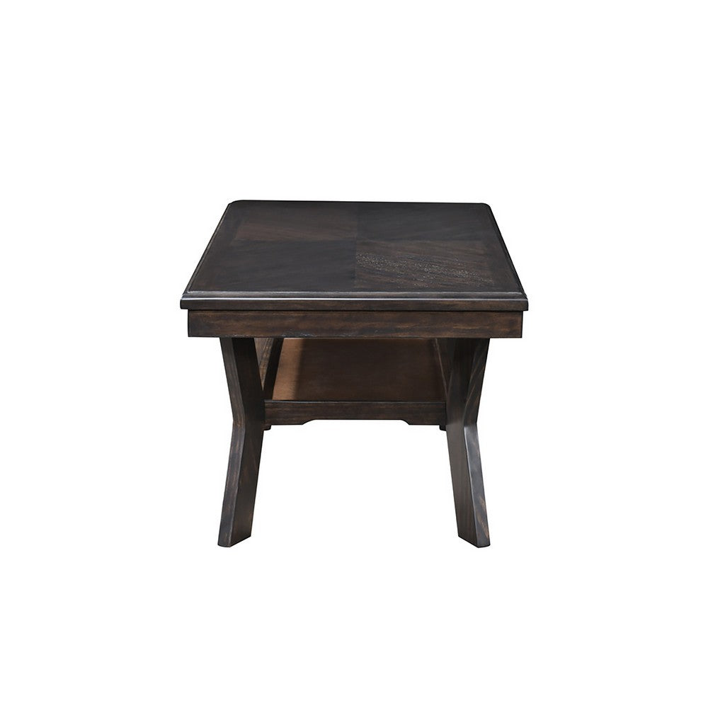 Gary 3pc Coffee Table & End Table Set, Open Shelf, Chevron Top, Brown