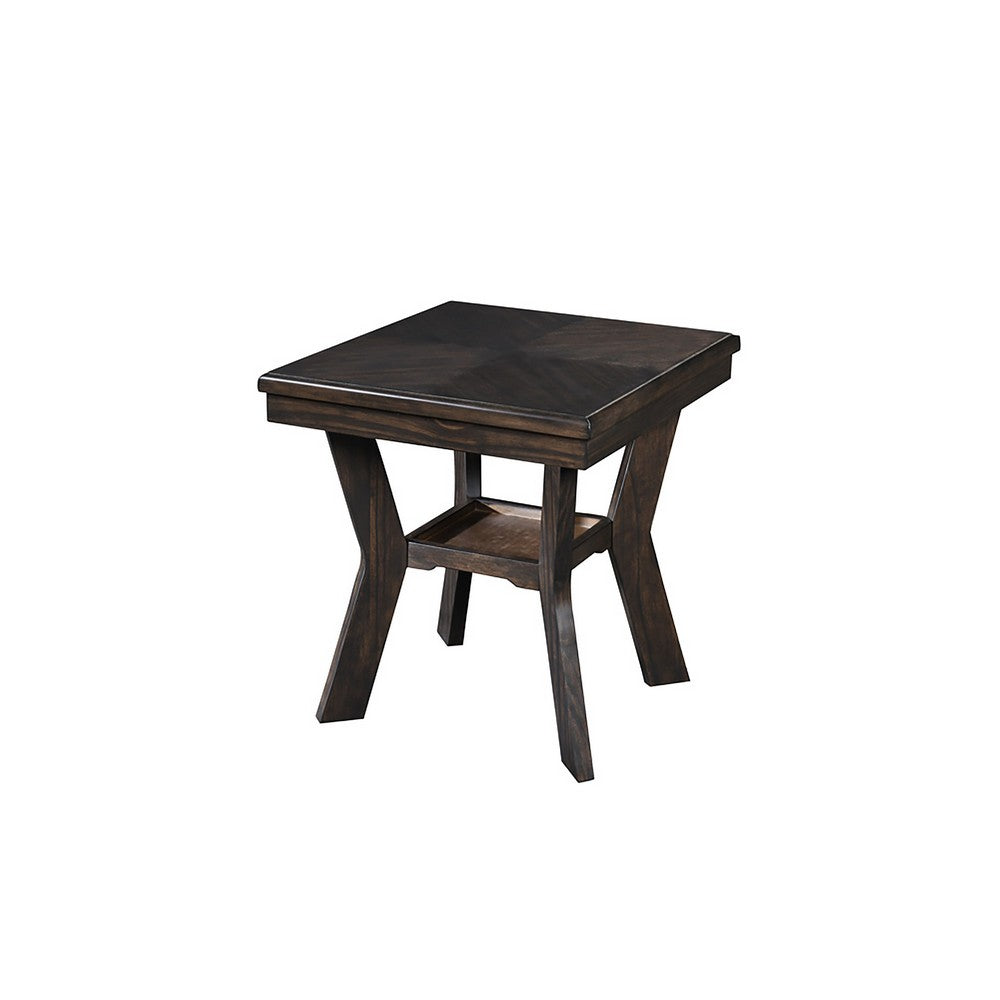 Gary 3pc Coffee Table & End Table Set, Open Shelf, Chevron Top, Brown
