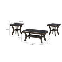 Gary 3pc Coffee Table & End Table Set, Open Shelf, Chevron Top, Brown