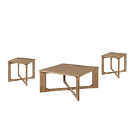 Sewy 3pc Coffee Table & End Table Set, Square Top, Crisscross Base, Brown