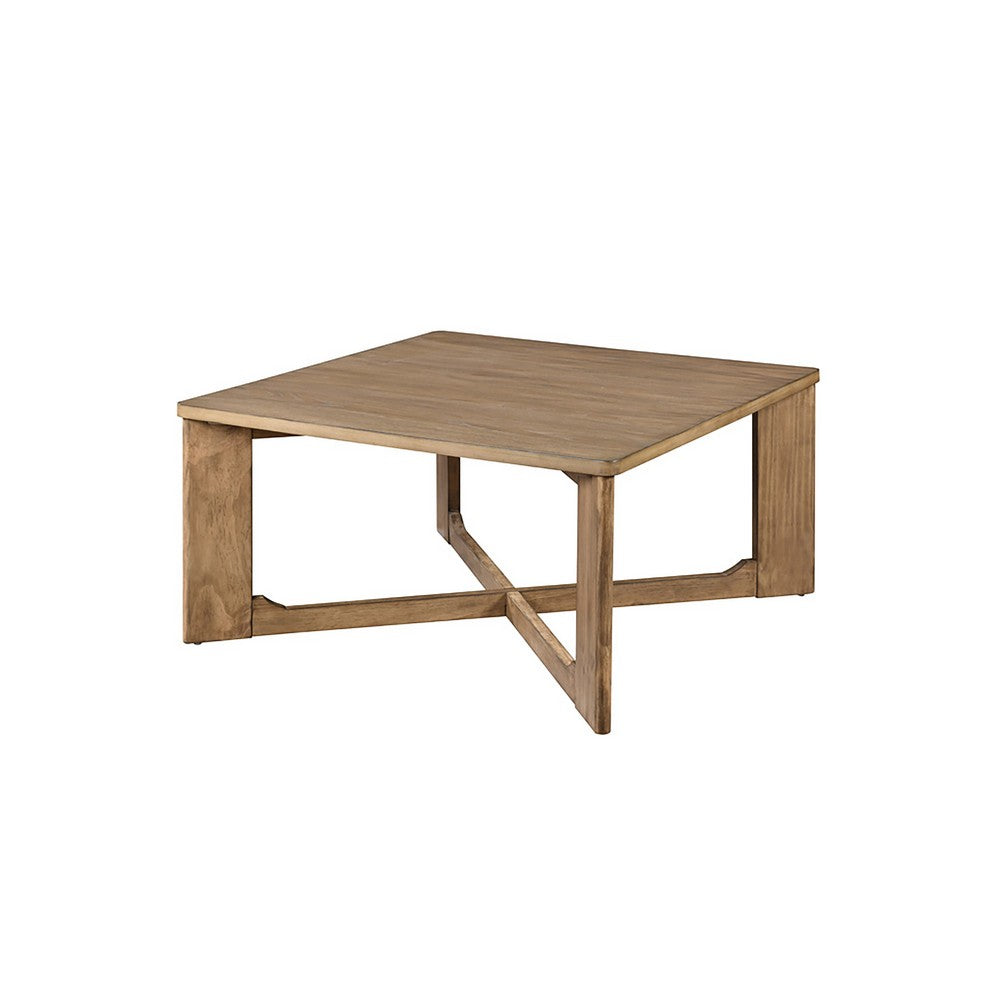 Sewy 3pc Coffee Table & End Table Set, Square Top, Crisscross Base, Brown