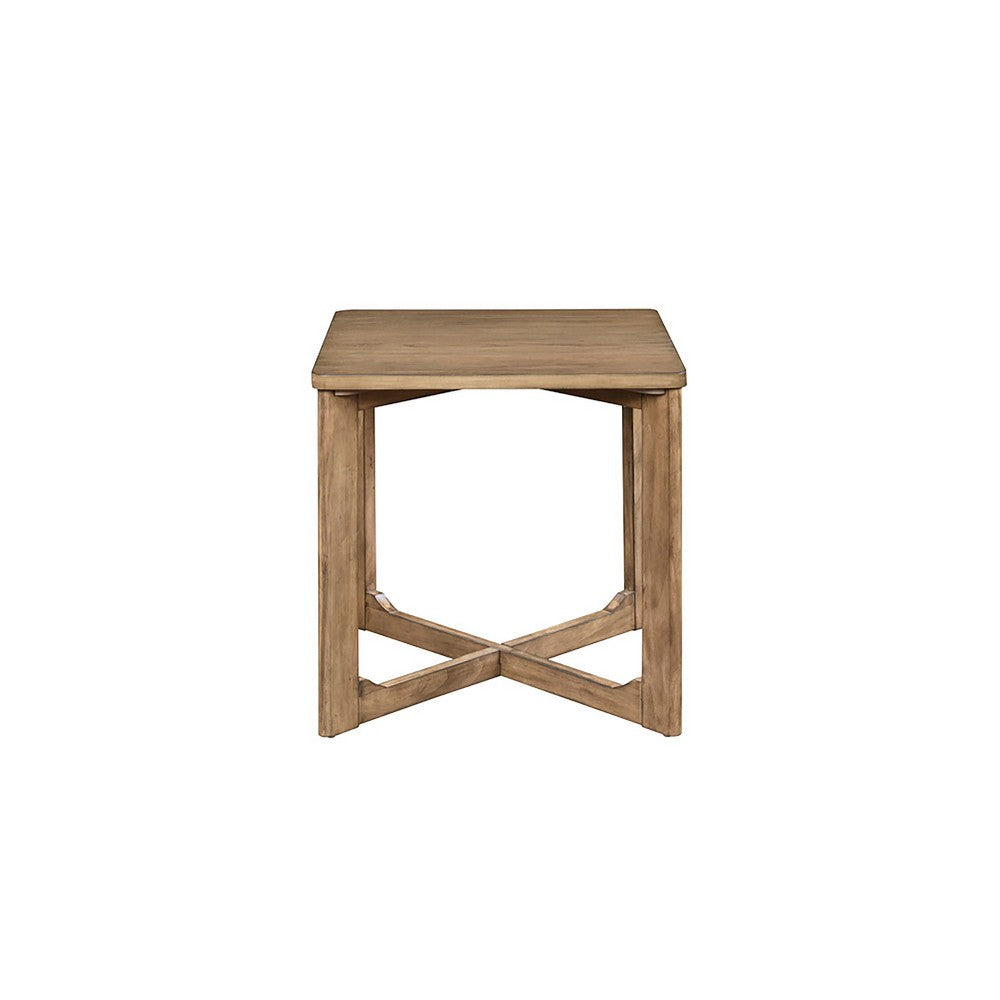 Sewy 3pc Coffee Table & End Table Set, Square Top, Crisscross Base, Brown